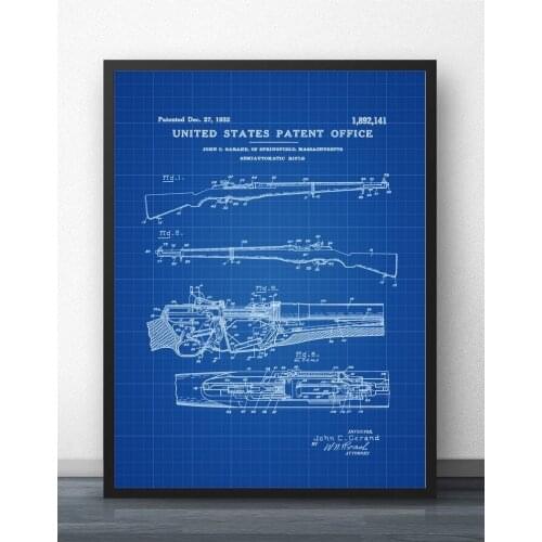 M1 Garand Rifle Patent 1932 Blueprint Wall Art Paint Wall Decor Canvas Prints Canvas Art Poster Oil Paintings No Frame