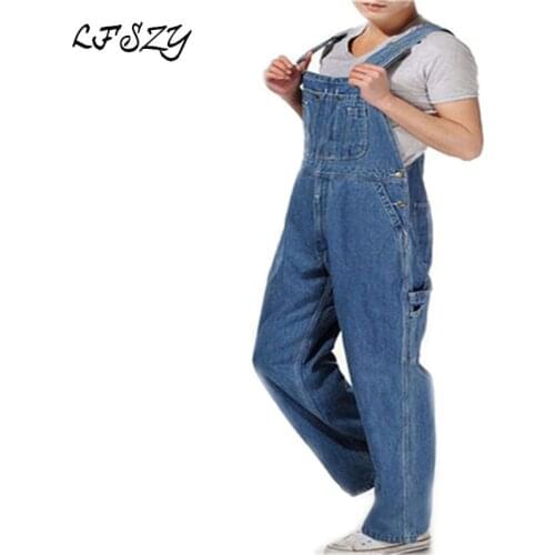 Hot 2020 Mens Plus Size 26- 44 46 48 50 Overalls Large Size Huge Denim Bib Pants Fashion Pocket Jumpsuits Free Shipping Brand