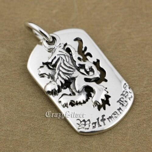 Shiny Fashion Solid 925 Sterling Silver Cool Mens Biker Pendant King Lion Dog Tag 9S020