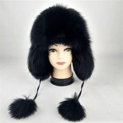 69550 New Fashion Russian hat Natural Fox Fur Hats Men and Women Winter Hat Real Fur Bomber Hats