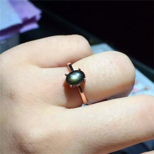 925 Sterling Silver Round black Blue Sapphire Gemstone Birthstone Engagement Ring For Women