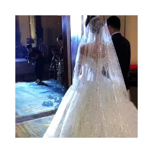 3.5 Meters Full Edge with Lace Bling Sequins One Layers Long Wedding Veil with Comb White Ivory Bridal Veil 2019