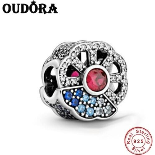 Fit Original Pandora Charms 925 Silver Bracelet Sparkling Fan Charm Zircon Beads Women Silver Fasion Jewelry Berloque Making