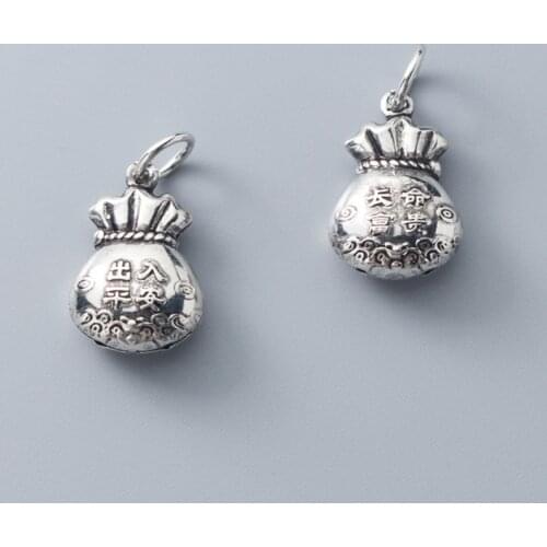 Classic 925 Sterling Silver Lucky Money Bags Charms 20x13mm Handmade S925 Silver Pendants For Women Men DIY Jewelry Making Gift