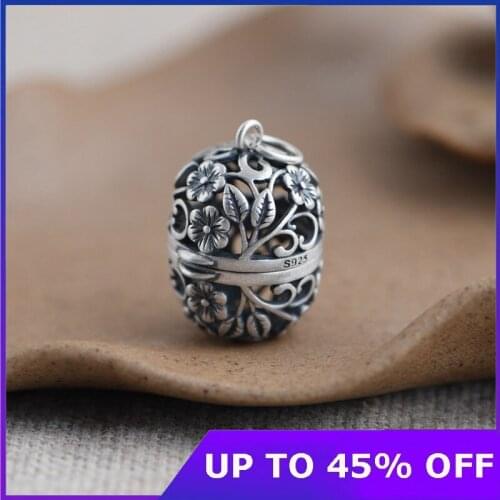 Real 100% 925 Sterling Silver Womens Men Fashion Pendants Vintage Chinese Style Double Happiness Peanut Pendant Matte Necklace