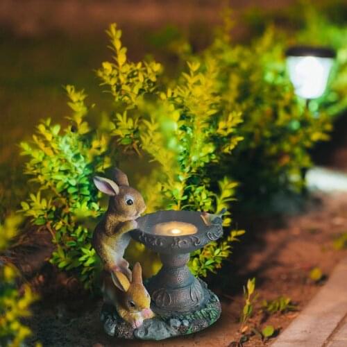 Rabbit Garden Statues And Figurines, Garden Art Outdoor Garden Decor, Solar Luz Solares Exterior