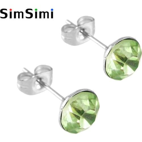 Simsimi Stainless steel women jewelry stud earrings red, green, blue,tea,purple color Push-back earrings for gift