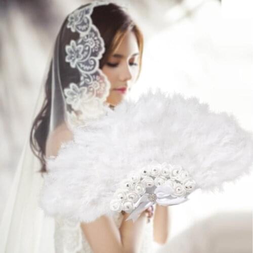 Wedding Feather Fan Bride Non-folding Handheld Fans Party Supplies Photo Shooting Props