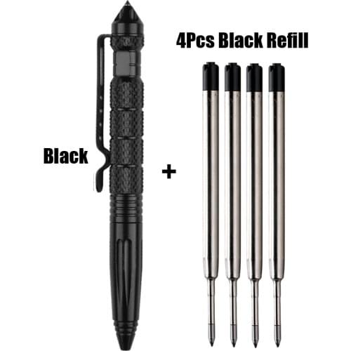 1+4Pcs High quality Metal Colour Tactical defense pen School Student Office Ballpoint Pens With Replaceable Refill