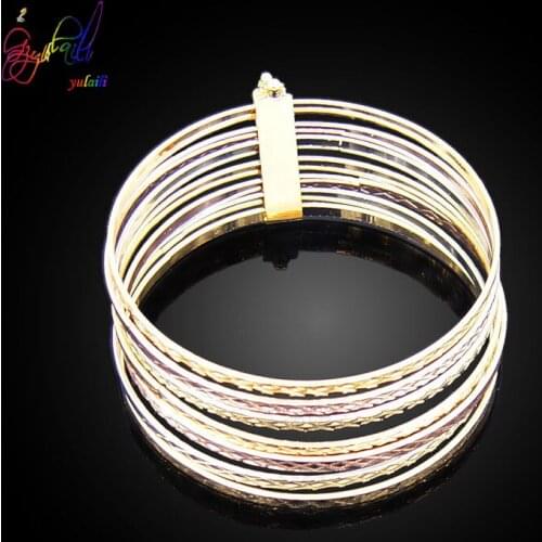 Yulaili Fashion Cute Silver Plated Gold Color Cuff Bangles Bracelets Girls Women Female Ladies Bangle Accessories