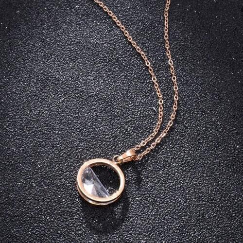 YUN RUO Fashion Semi-circle Crystal Pendant Necklace Rose Gold Color Titanium Steel Jewelry Woman Birthday Gift Hypoallergenic