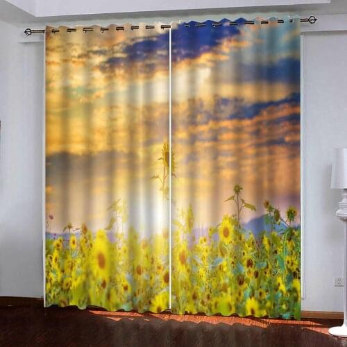 3D Curtain Photo Custom Size Beautiful Golden Sunflower Ocean Curtains For Bedroom Curtains For Living Room kitchen decor