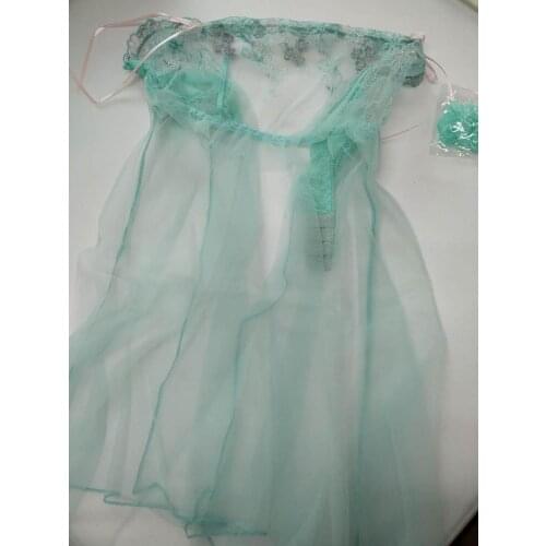 Women Sweet Nightgown Perspectivity thin ultra-short temptation Princess Woman Sexy Lingerie Lawngreen