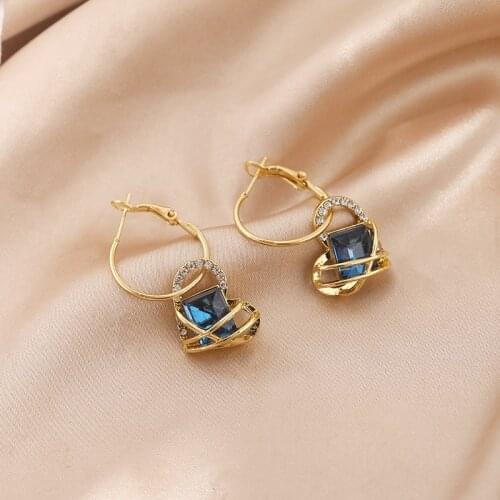 LATS Luxury Gold Love Drop Earrings for Women Blue Rhinestone Dangle Earring 2021 Korean Female Fashion Elegant Jewelry Gift