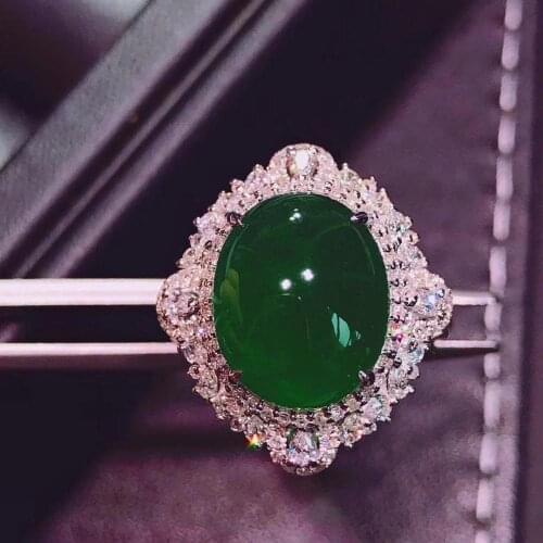 H714 Emerald Ring 7.6ct Pure 18 K Gold Jewelry Nature Vivid Green Emerald Gemstone Diamond Female Rings for women Fine Ring