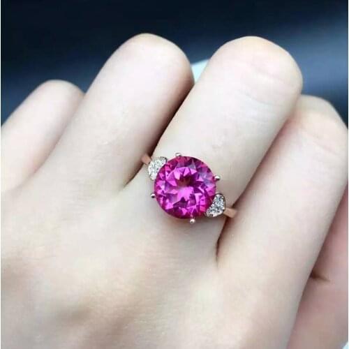 Lovely Elegant grace round heart Natural pink topaz gem Ring S925 Silver Natural gemstone Ring girl Womens party gift Jewelry