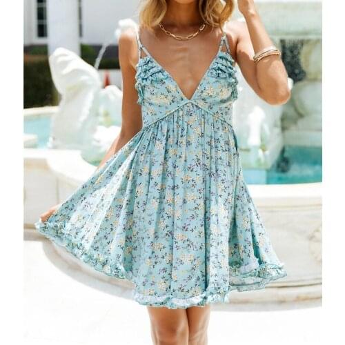 Happie Queens women floral print sleeveless beach Bohemian Spaghetti Strap dress Ladies cotton Boho mini dress vestidos