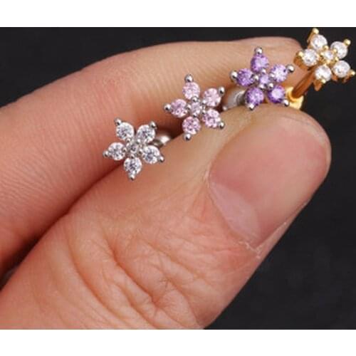 1PC Fashion Crystal Flower Cartilage Earring Stainless Steel Zircon Stud Earrings Cute Tragus Ear Stud Piercing Body Jewelry