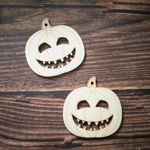 10pcs Laser Cut Unfinished Rustic Wooden Smiling Pumpkin Halloween Party Ornaments Scrapbooking Wood Craft