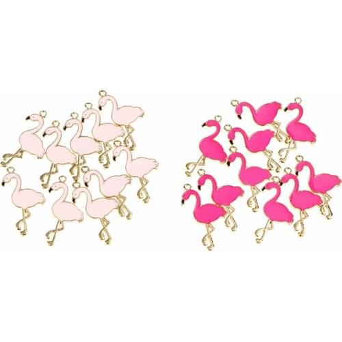 10pcs Alloy Pink Rose Red Enamel Animal Flamingo Charms Pendant DIY Accessory For Wedding Birtday Party Decor Gift