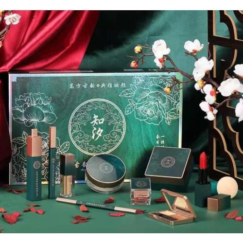 10pcs In 1 Luxury Makeup Cosmetic Set Oriental Style Gift Box Kit Velvet Lipstick Concealer Eye Shadow Setting Powder Foundation