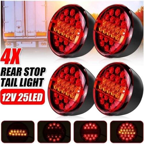 12-24V 6.1 Inch 25LED Car Trailer Tail Light Turn Signal Lamp Round Brake Light Indicator Caravan Lorry Van Waterproof
