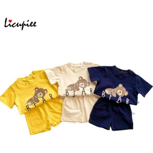 0-24 Months 3 Colors Boy Sets Babys Casual T-shirt and Shorts Set Cartoon Little Bear Short Sleeve Tops and Short Pants