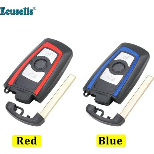 3 Button Smart Remote Key Shell Case fob for BMW CAS4 F 1 3 5 7 Series 2009-2016 FCC ID: YGOHUF5662 with Blue or REDEdge