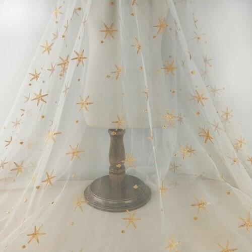 5yards 130cm width Embroidery Gold Star Pattern Mesh Lace Fabric for DIY Dress Skirt Wedding Party Decoration Sewing Fabric
