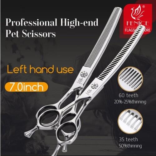 Fenice 7 inch left hand pet dog grooming scissors dog scissors curved thinning scissors shears for dogs products pet supplies