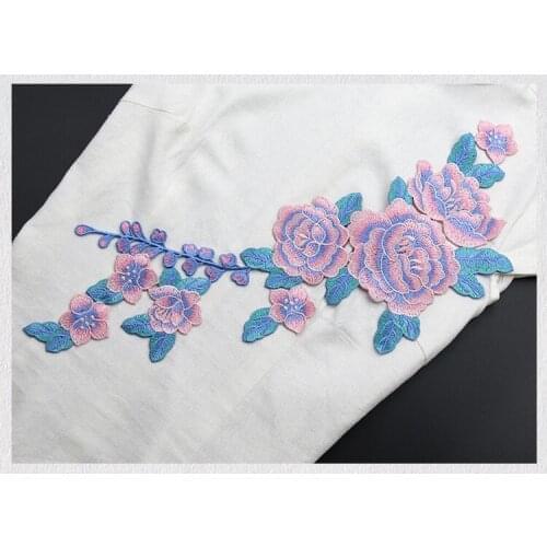 New high quality 5colors patchs 20*40cm embroidery patch, big pcs parches Peony flower design sewing patches for clothing