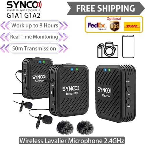 SYNCO G1 A1/A2 Wireless Lavalier Microphone System Condenser Studio Mic Transmitter Receiver for Smartphone Laptop DSLR Tablet