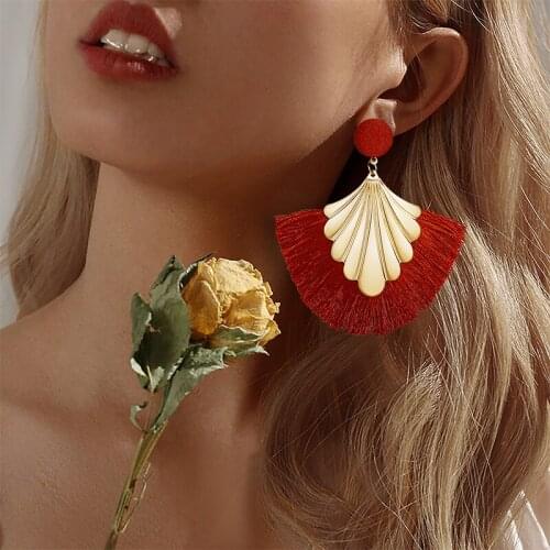 BFH New Bohemian Tassel Big Earrings for Women Fashion Jewelry 2020 Female Cotton Silk Fabric Long Fringe Drop Dangle Earrings