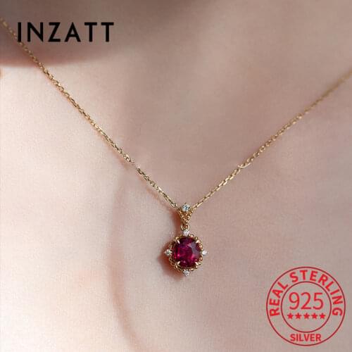 INZATT Real 925 Sterling Silver Zircon Red Crystal Flower Choker Necklace For Fashion Women Bohemian Fine Jewelry Drop Shipping