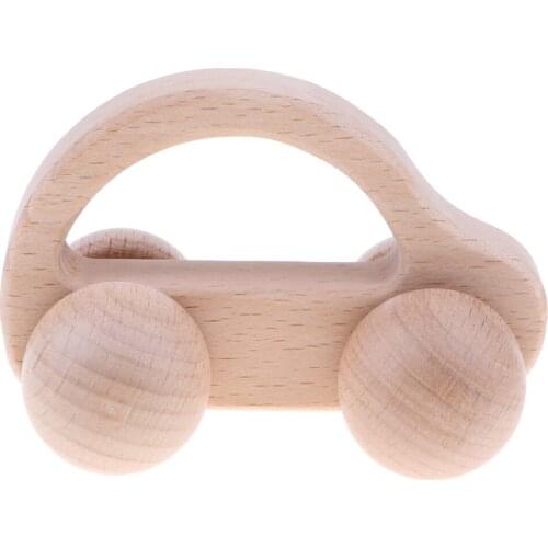 Baby Rattle Educational Grasping Rattle Teether Montessori Development Toy Four-Wheeled Wooden Car Model for Baby Toddler Play
