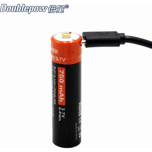 Doublepow 3.7V 750mAh 14500 Li-ion Rechargeable Battery + Tip with USB DC-Charging Intelligent Cell for LED Headlamp Flashlight