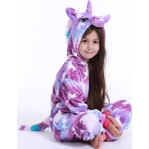 Flannel Animal Children Pajamas Set Winter Hooded Unicorn Cartoon Kids Pajamas For Boys Girls Sleepwear Onesies Licorne Jumspuit