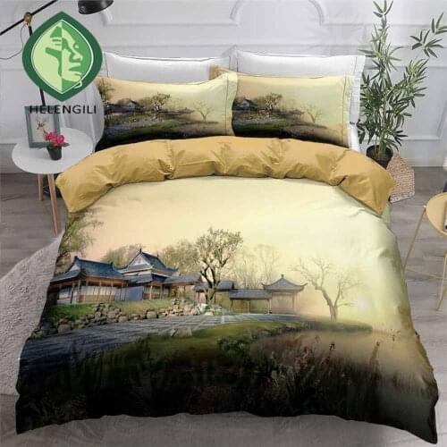 HELENGILI 3D Bedding Set Chinese Scenery Print Duvet Cover Set Bedclothes with Pillowcase Bed Set Home Textiles #ZGFJ02
