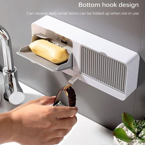 Creative Wall Mounted Soap Box With Lid Double Grids Soap Draining Rack Bathroom Soap Holder