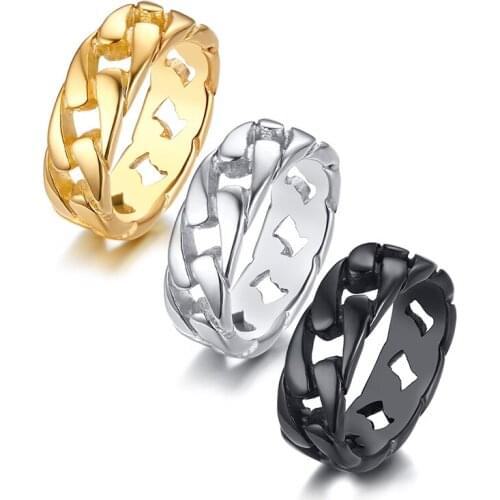 Creative Design Locomotive Titanium Steel Chain Ring Chunky Curb Link Ring For Men Punk Rock Hip Hop Style Jewelry for Tidal Men