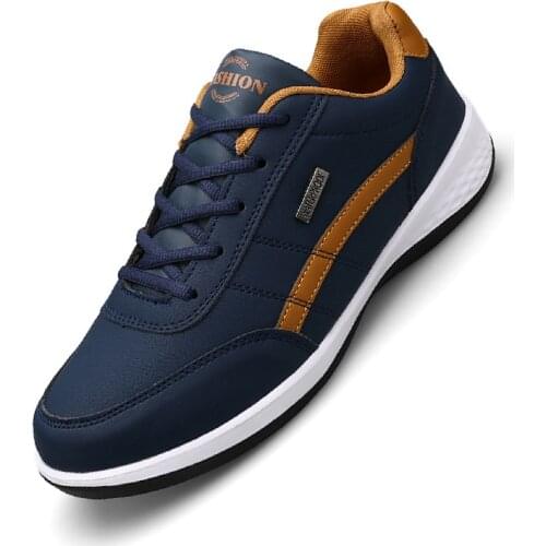 PU Upper Men Casual Sneakers White Leather Walking Shoes Breathable Lace-Up Male Outdoor Sports Shoes For Men Casual Size 38-45