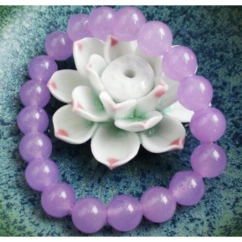 Fashion jewelry Natural 10MM Lavender Jadeite Round Beaded Stretchy Bracelet 7.5"AAA