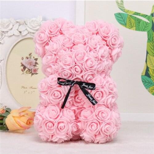 DIY 25cm Soap Foam Bear of Roses Teddi Bear Rose Flower Artificial New Year Gifts for Women Valentines Gift Christmas