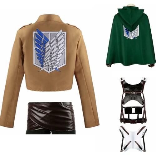 Hot Anime Attack on Titan Cosplay Cloak Cape Shingeki no Kyojin Jacket Leather Skirt Hookshot Belts Suspenders Ackerman Costume