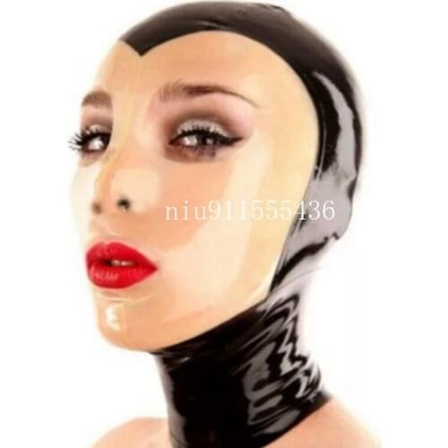 New Hot Sale Latex Hood with Open Big Eyes Back Zip Fetish Hood Mask Latex Mask Rubber Hood for Party Wear Cosplay Costumes