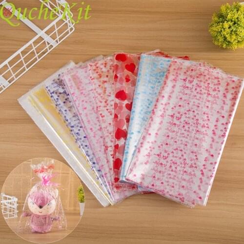 50pcs 18x25cm/20x30cm/25x35cmTransparent Opp Plastic Bag For Dolls Toy Packaging Small Heart Gift Bag Party Candy Fruit Bag