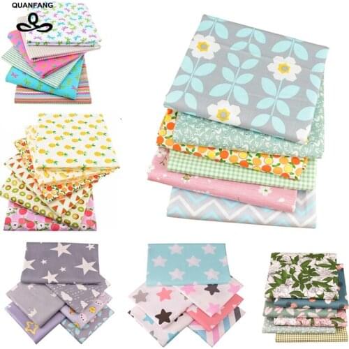 QUANFANG 6 piece/lot Series Print Twill Cotton Fabric For Patchwork DIY Sewing Quilting Cloth Material Baby Child 40x50cm