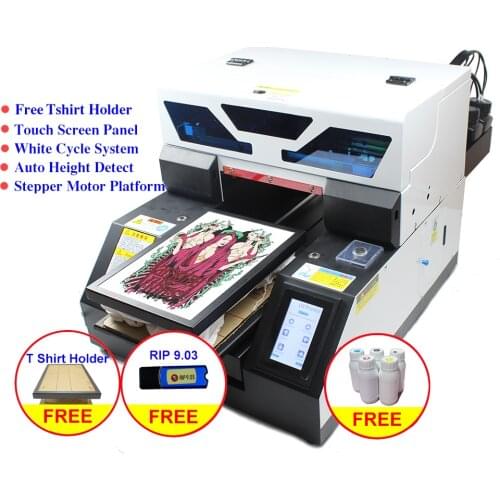 Touch Screen A4 UV printer DTG Tshirt textile fabric UV printing machine with gift ink set for bottle phone case Metal wood pen