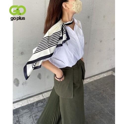 GOPLUS Scarf Women luxury Big Silk Scarves White Black Bandana Striped Square Wrap foulard en soie New neckerchief hankie C11272
