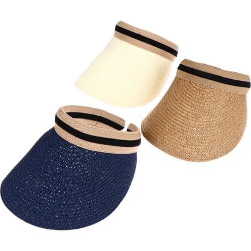 New Womens Sun Hats Handmade Straw Visor Caps Parent-Child Summer Hat Empty Top Beach Hat